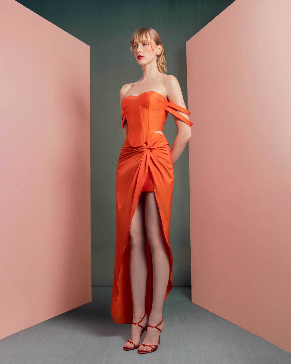 Modern Vibrant Orange Mikado Piqué Corset