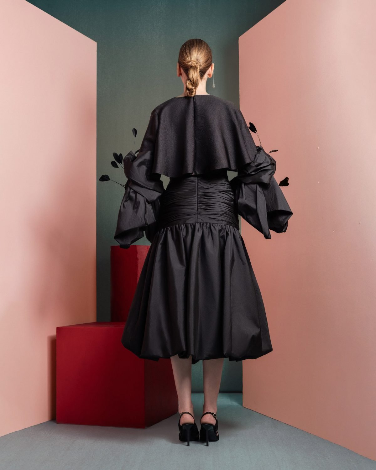 Sophisticated Taffeta Bodice Dress with Glamorous Draping