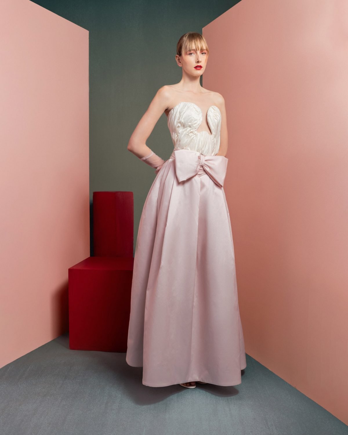 Structured Bust Taffeta Corset with Delicate Drapery