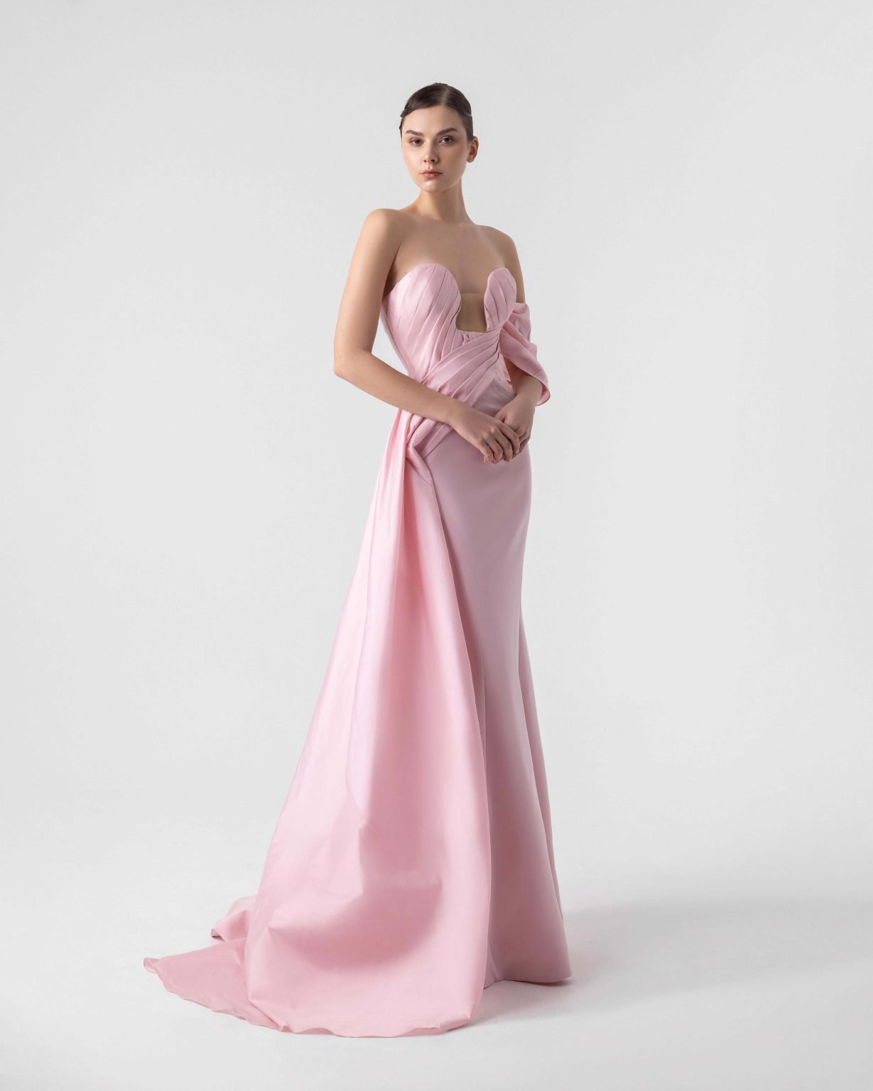 Lustrous Pink Open Taffeta Corset Mermaid Gown