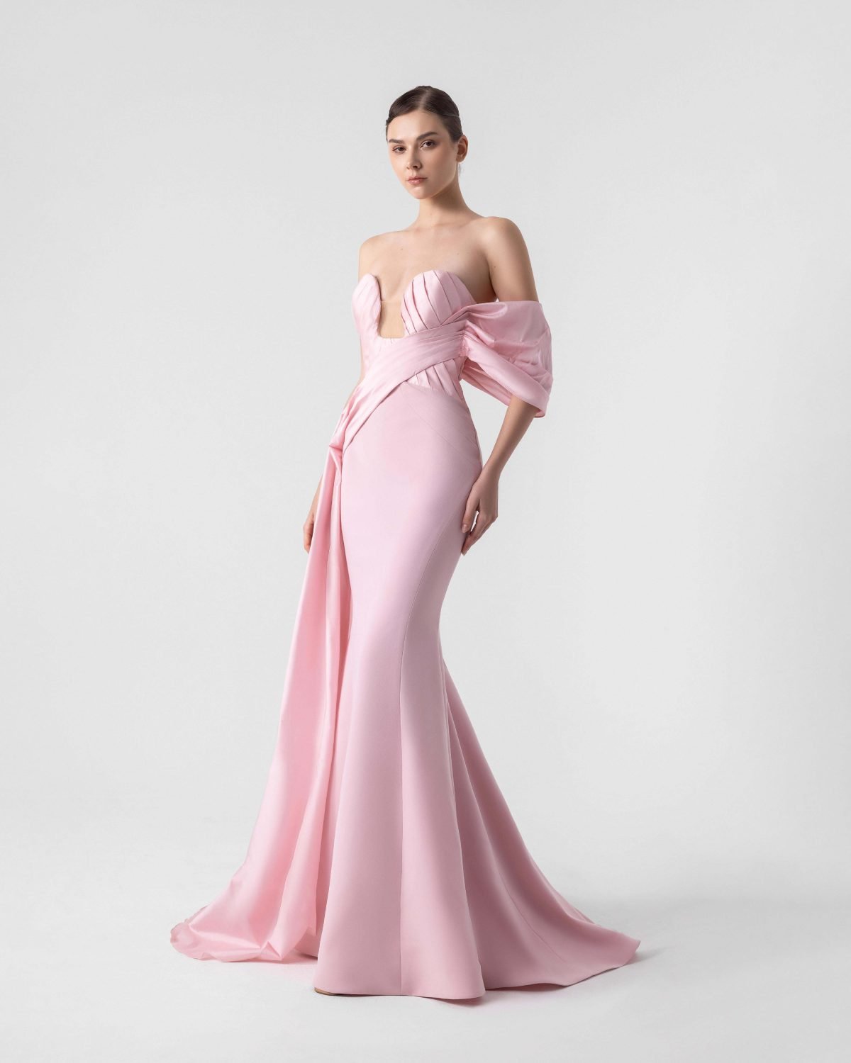 Lustrous Pink Open Taffeta Corset Mermaid Gown