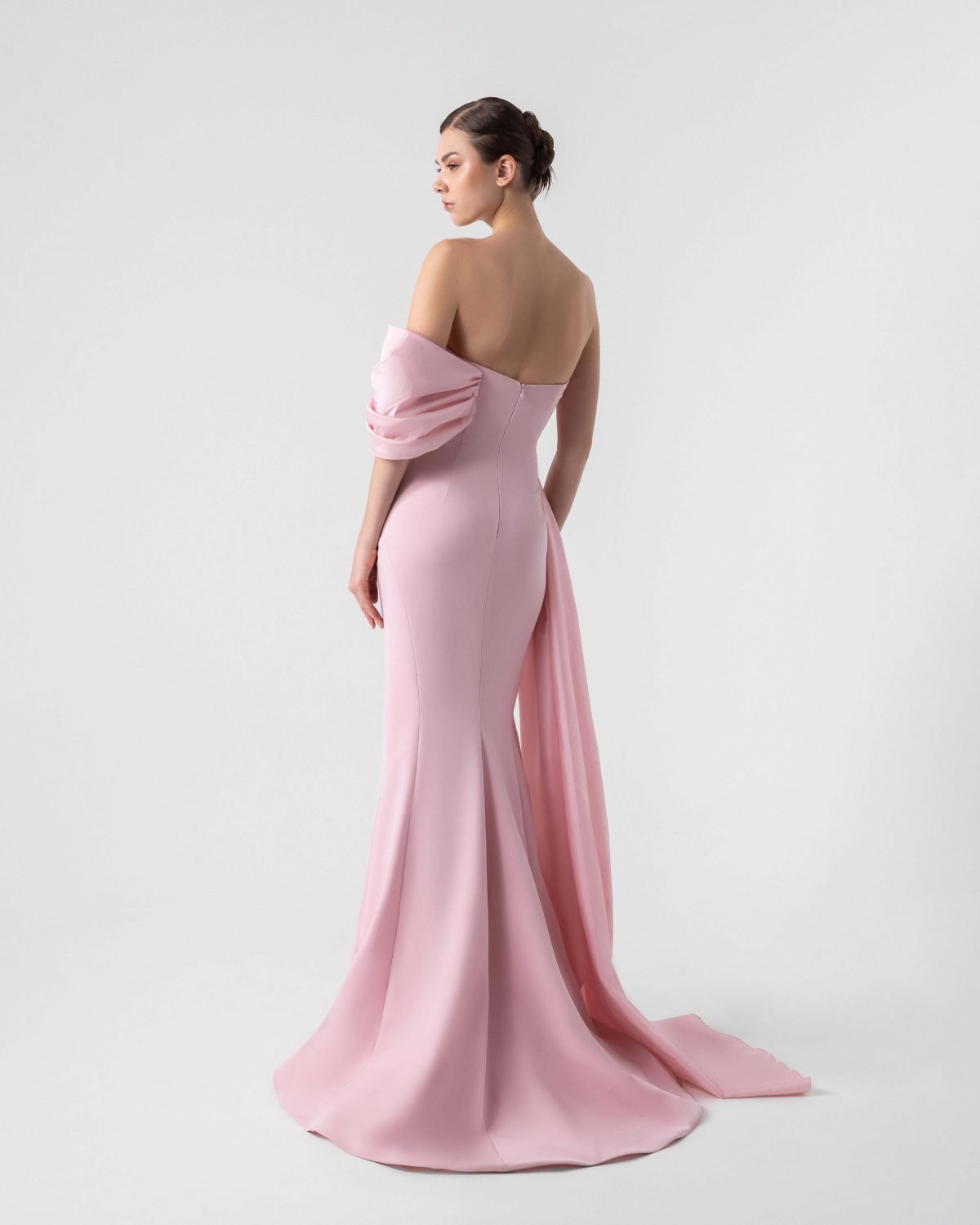 Lustrous Pink Open Taffeta Corset Mermaid Gown