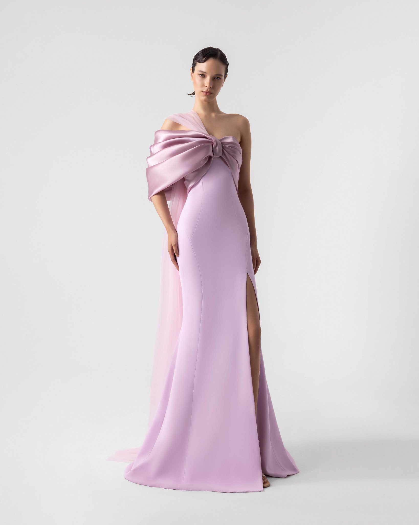 Sweet Old Rose Satin Organza Off-Shoulder Gown