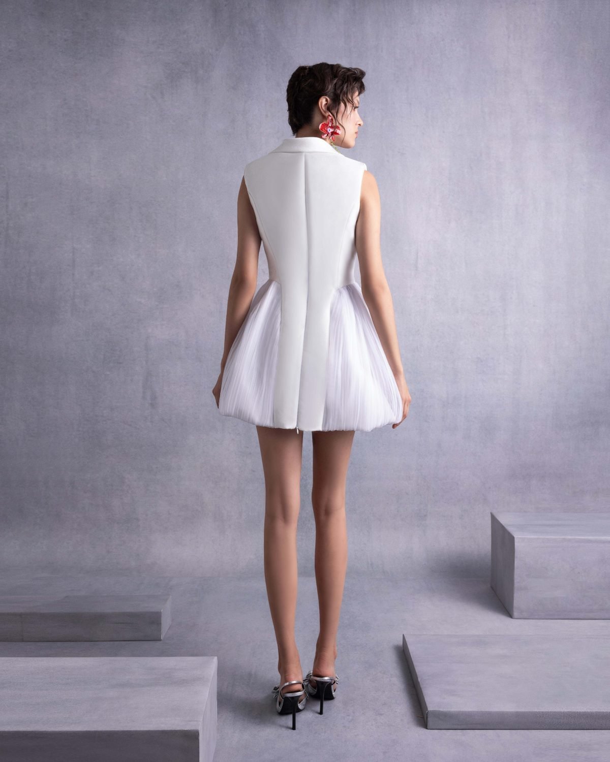 Pearly Off-White Mikado Piqué Jacket Dress