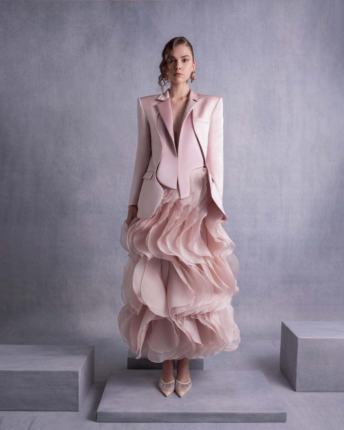 Cascading Layered Ruffled Pink Organza Skirt