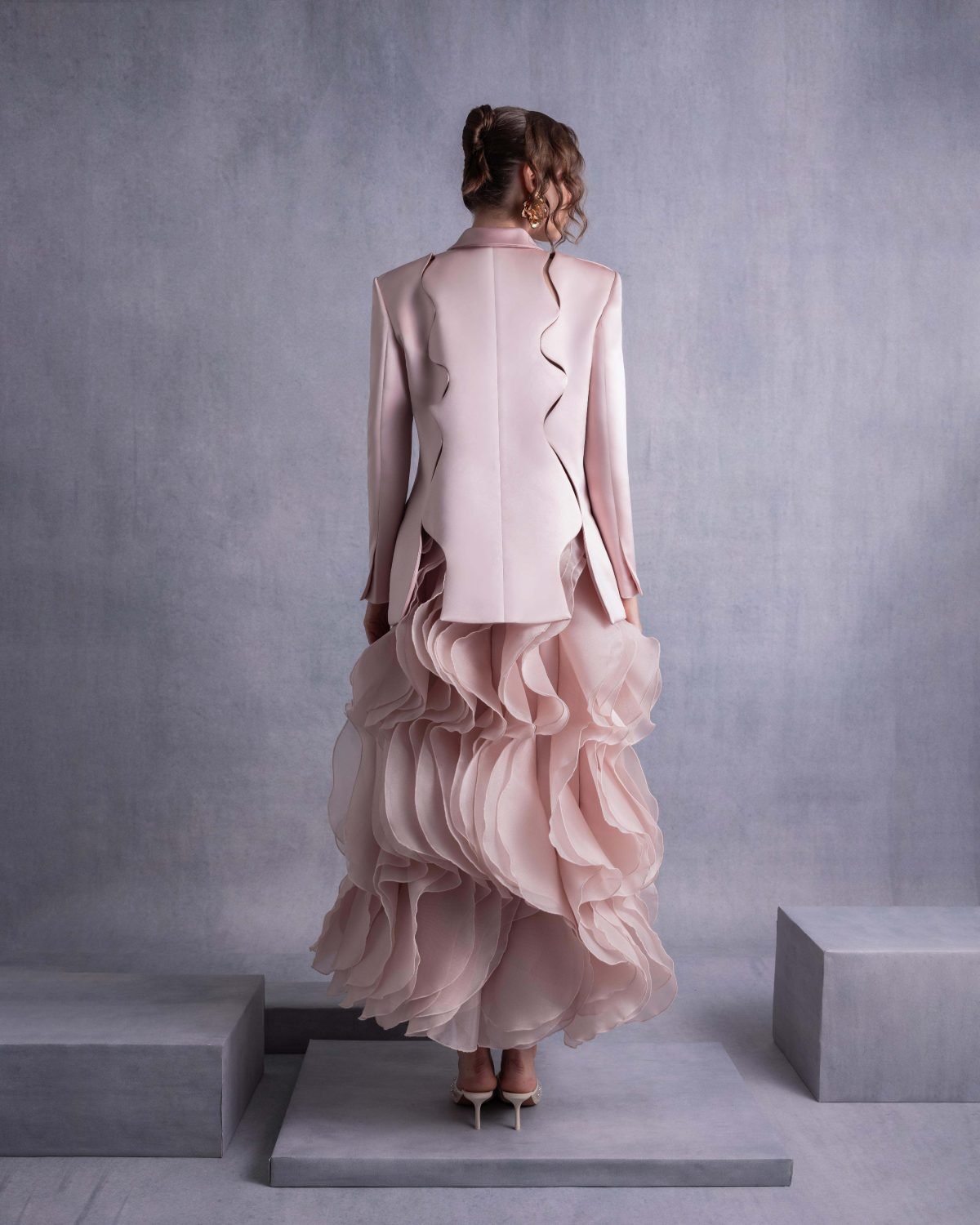 Cascading Layered Ruffled Pink Organza Skirt