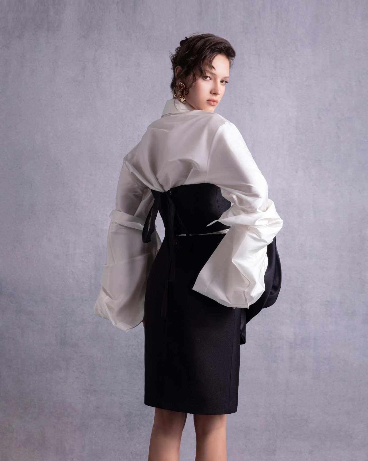 Exaggerated Sleeves Off-White Taffeta Blouse