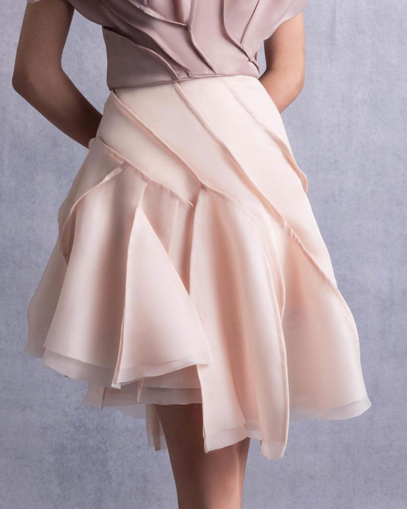 Layered Flared Nude Organza Skirt 