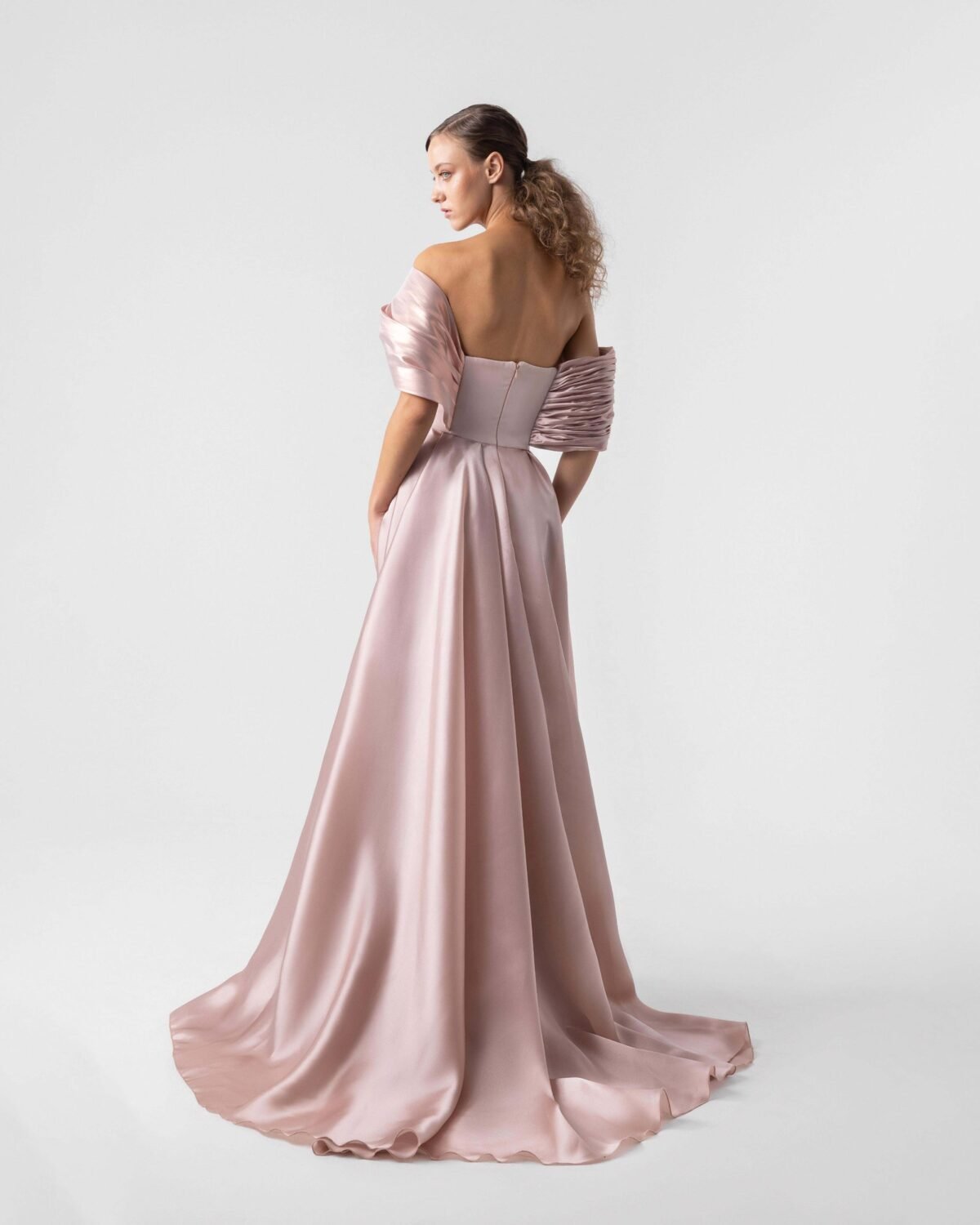 Playful Voluminous Satin and Metallic Organza Salmon Pink Gown