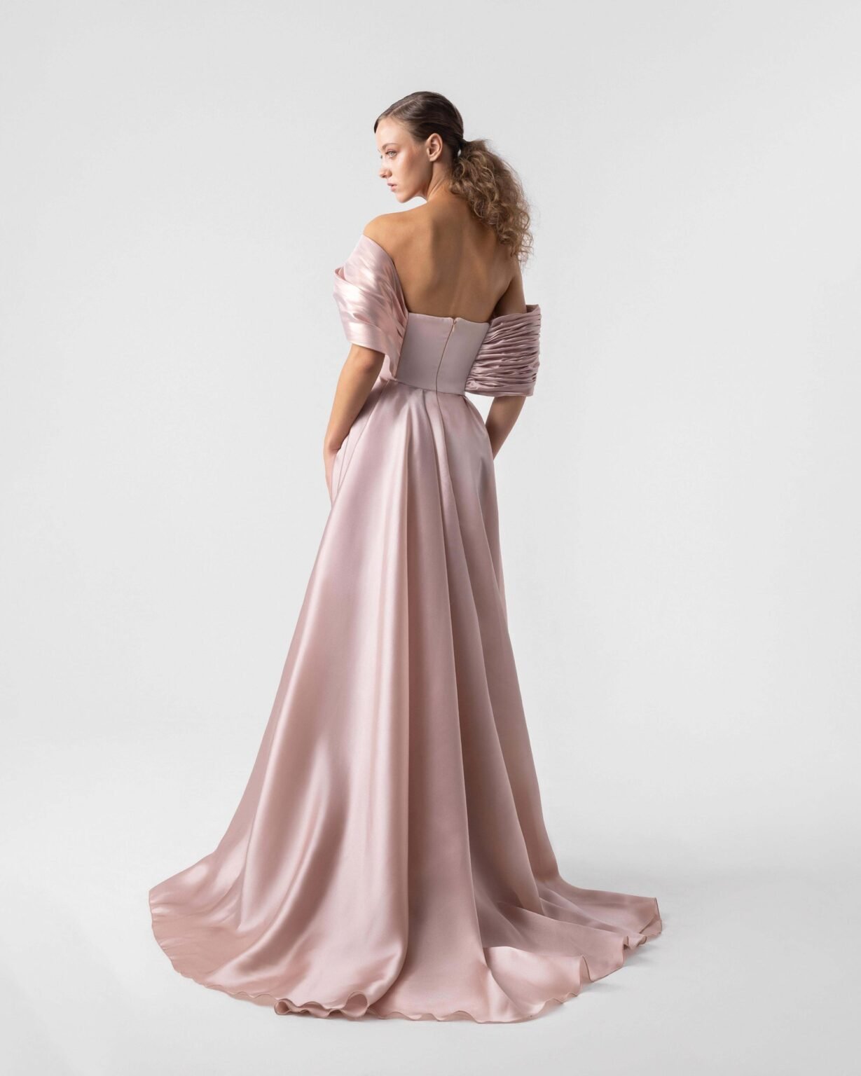 Playful Voluminous Satin and Metallic Organza Salmon Pink Gown