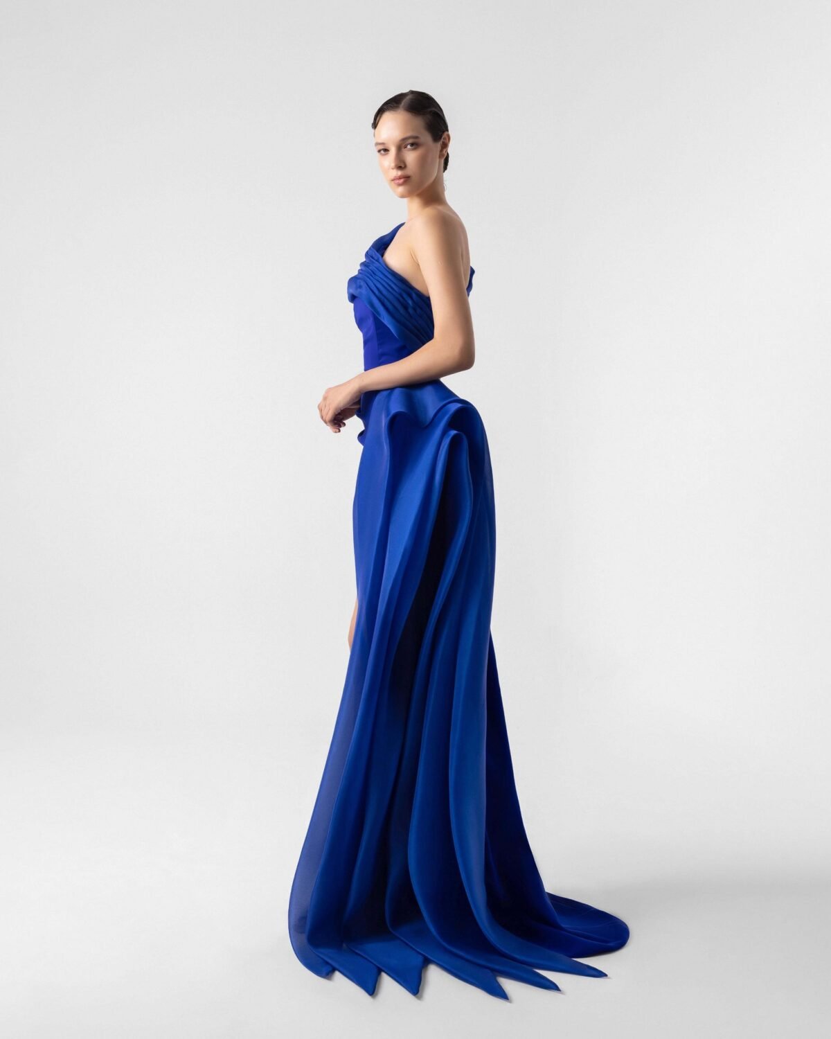 Royal Blue Gown with Elegant Drapery
