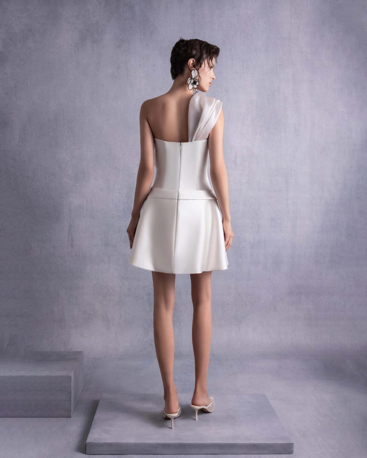 Ivory Razmir Short Dress, Draped Organza Shoulder