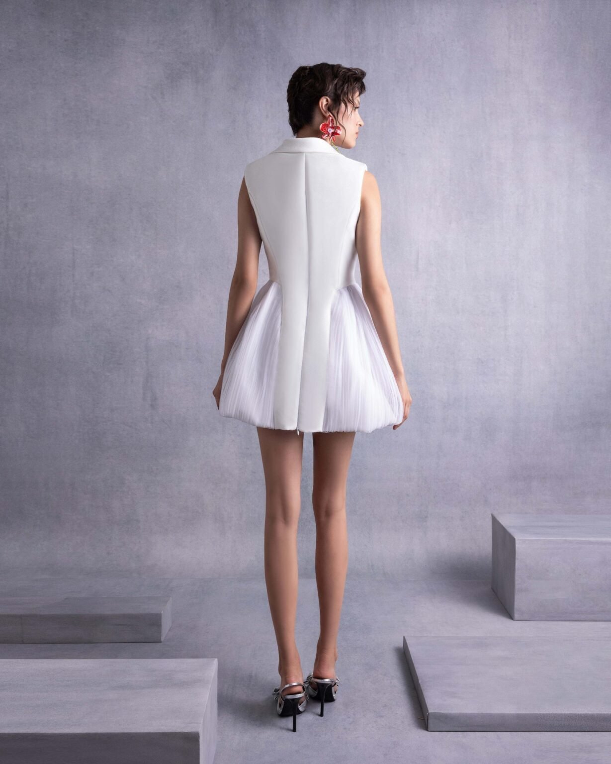 Pearly Off-White Mikado Piqué Jacket Dress