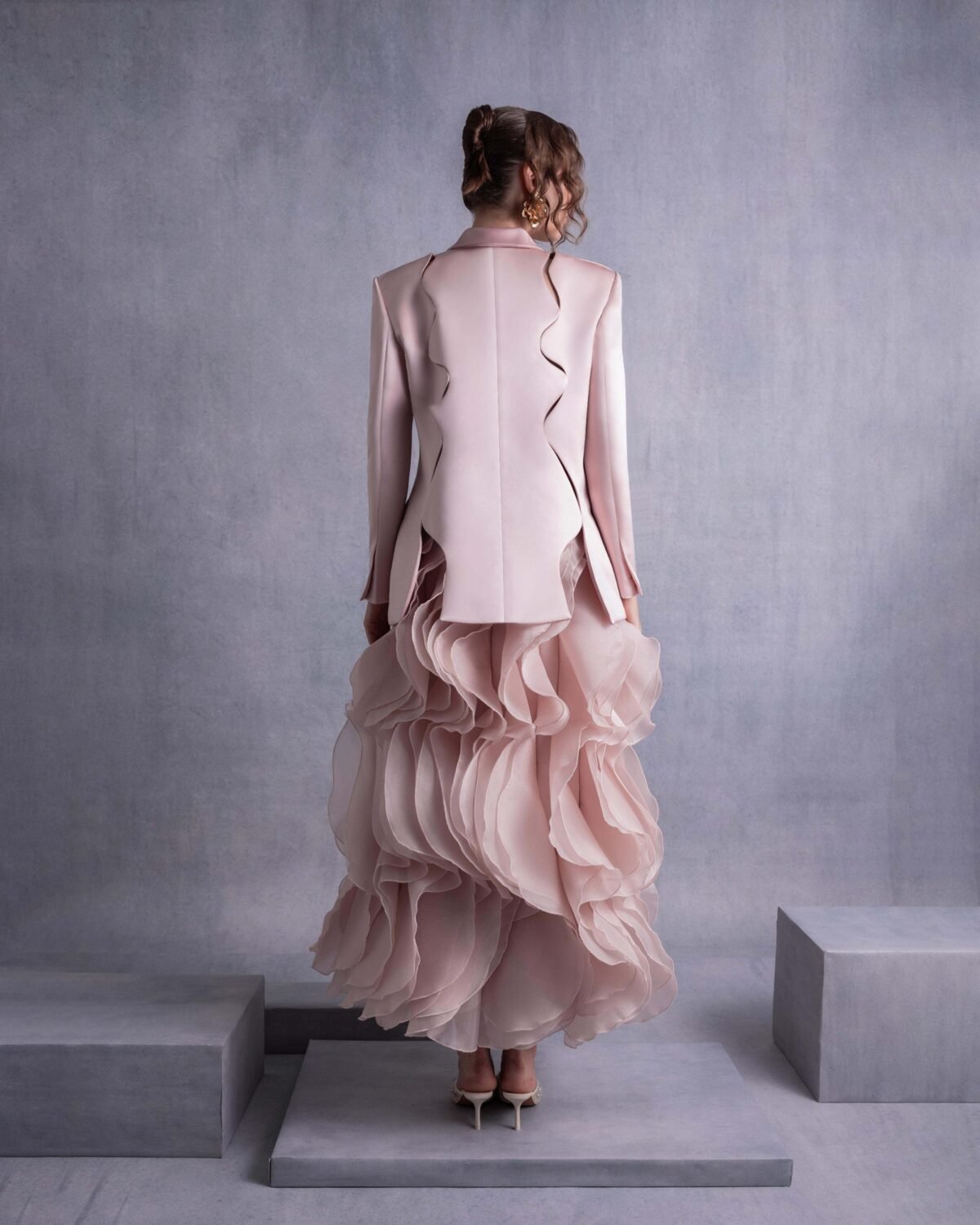 Cascading Layered Ruffled Pink Organza Skirt