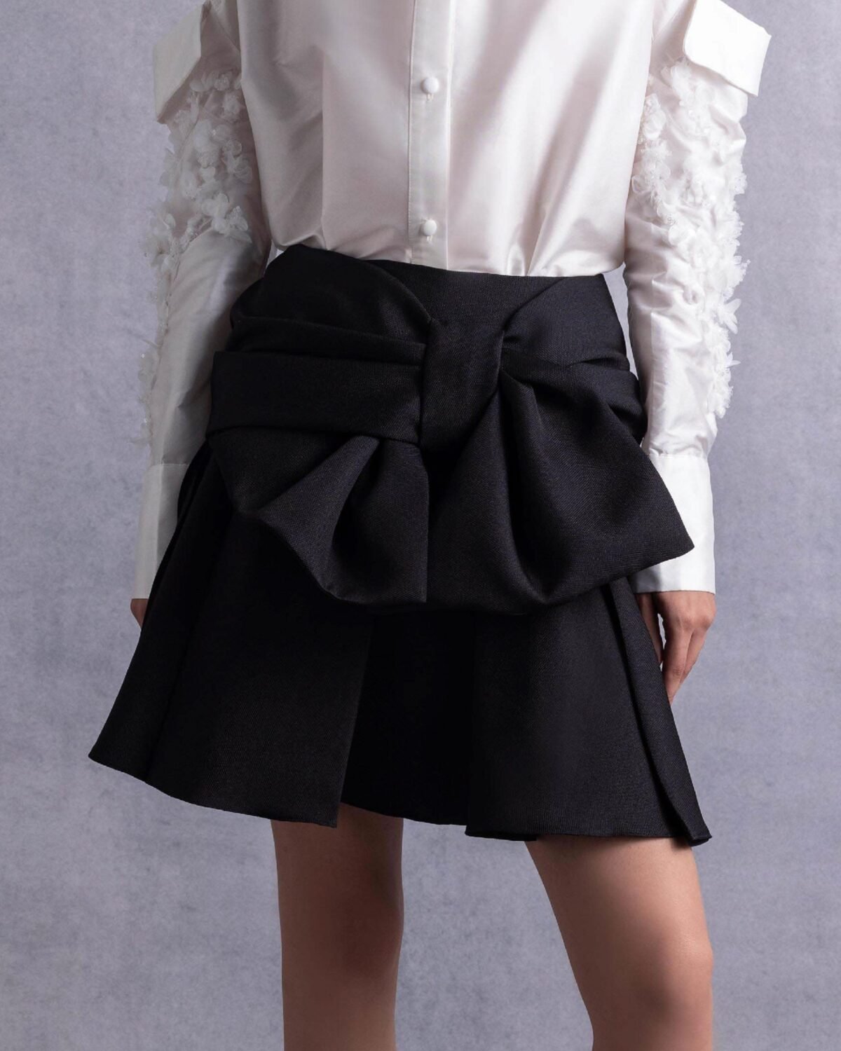 Elegant Bow Design Black Piqué Skirt
