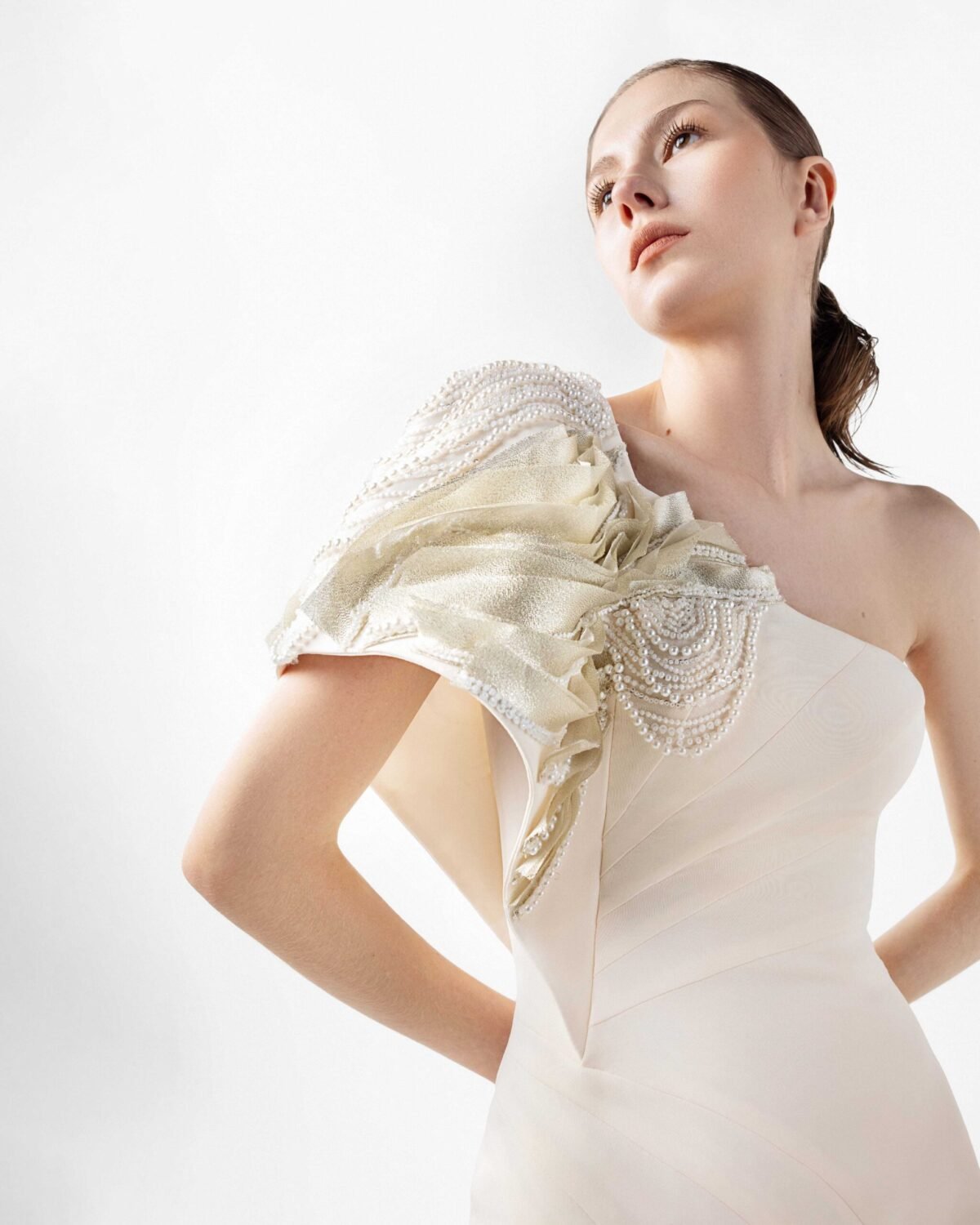 Moonlit Pearl, One-Shoulder Cream Mermaid Gown