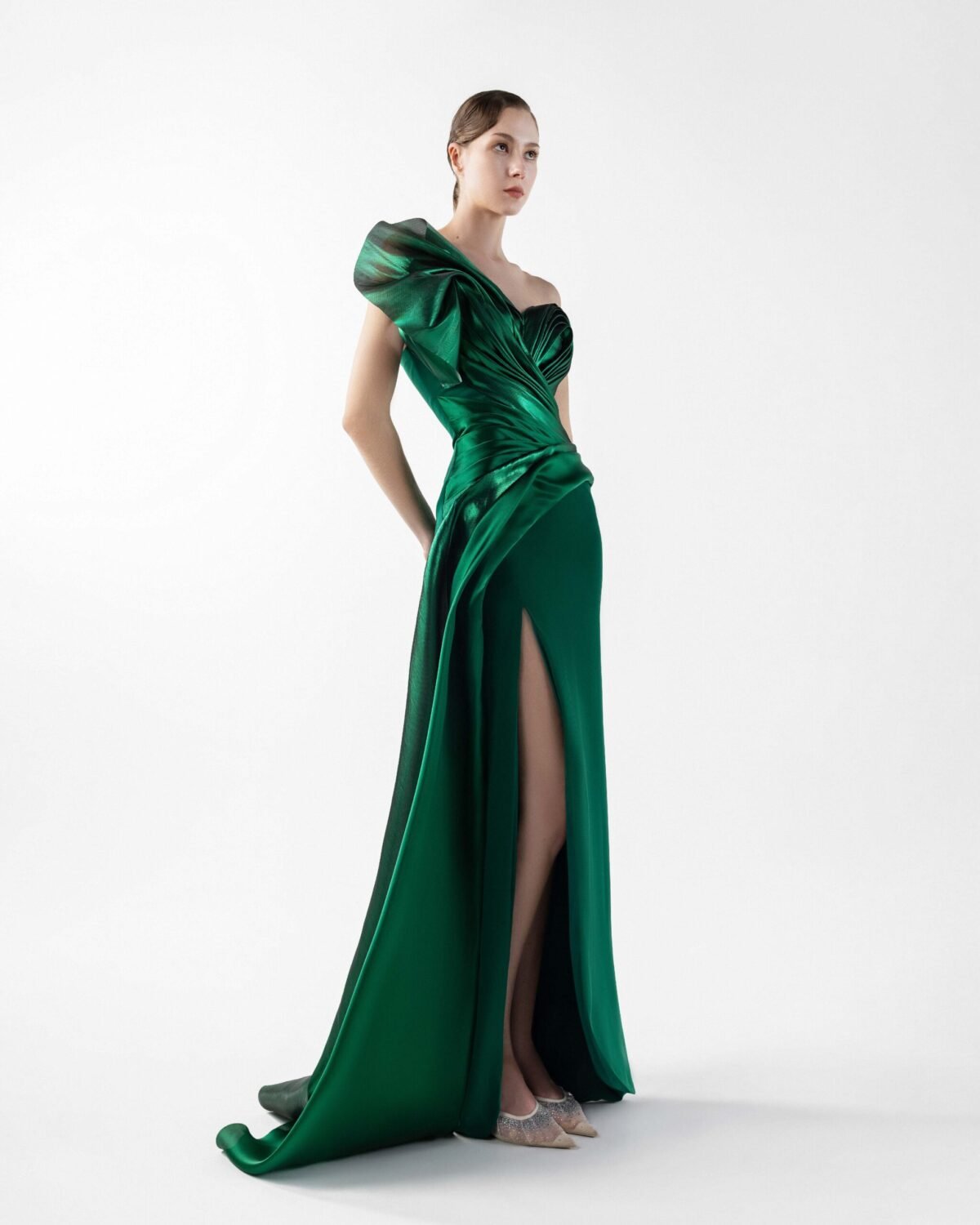 Emerald Green Gown with Metallic Swirls