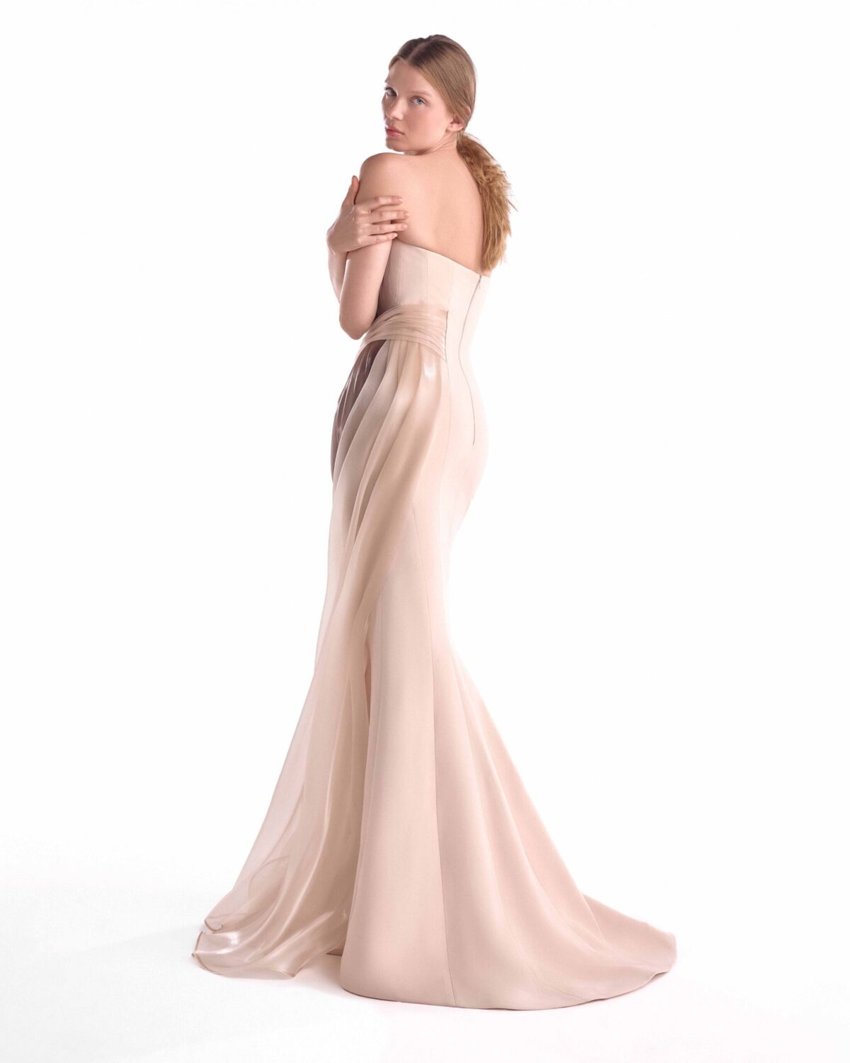 Sculpted Flow, Draped in Whispered Liquid Two-Tone Organza