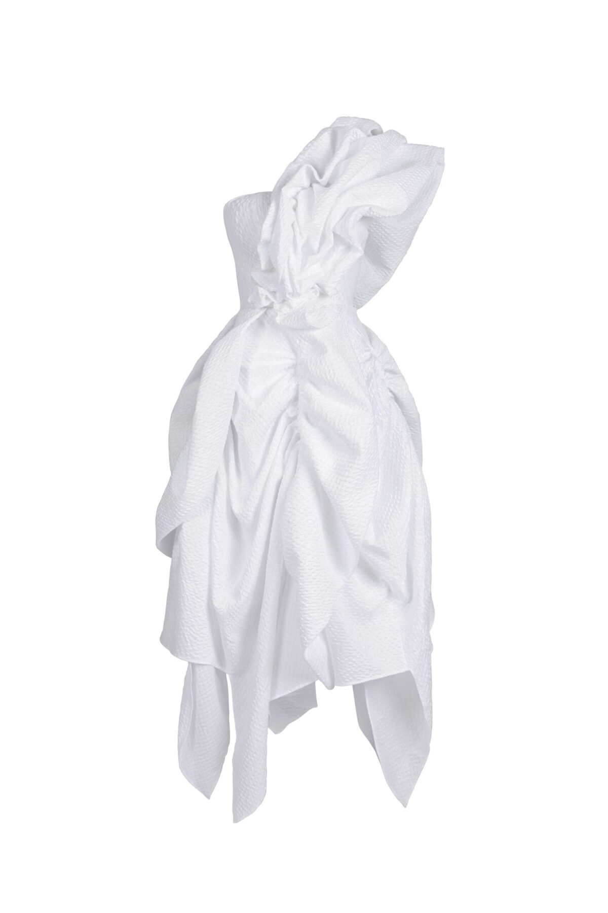 Gathered One-Shoulder Pearly Jacquard Dress