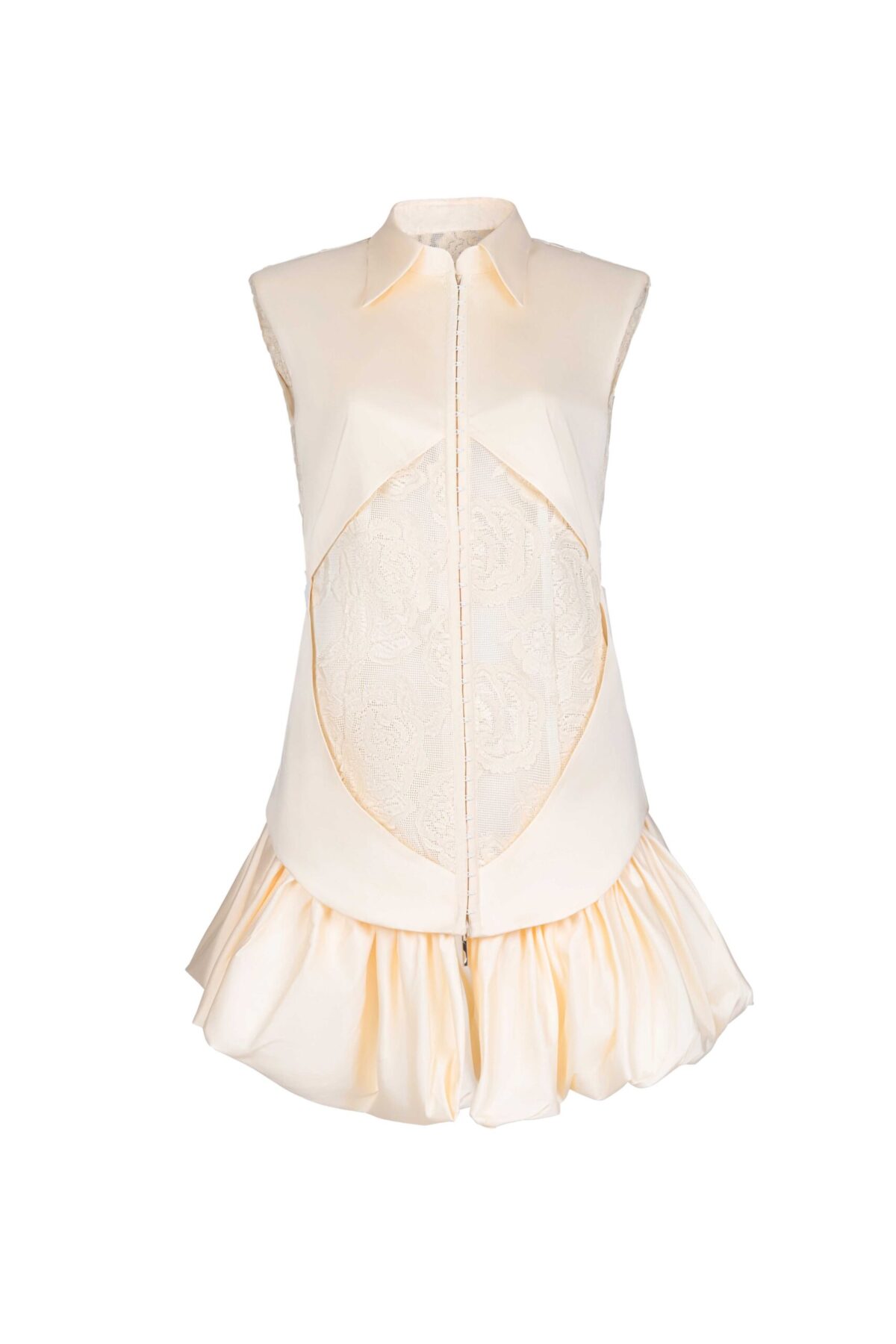 Fluid Silhouette, Cream Jacquard and Taffeta Mini Dress