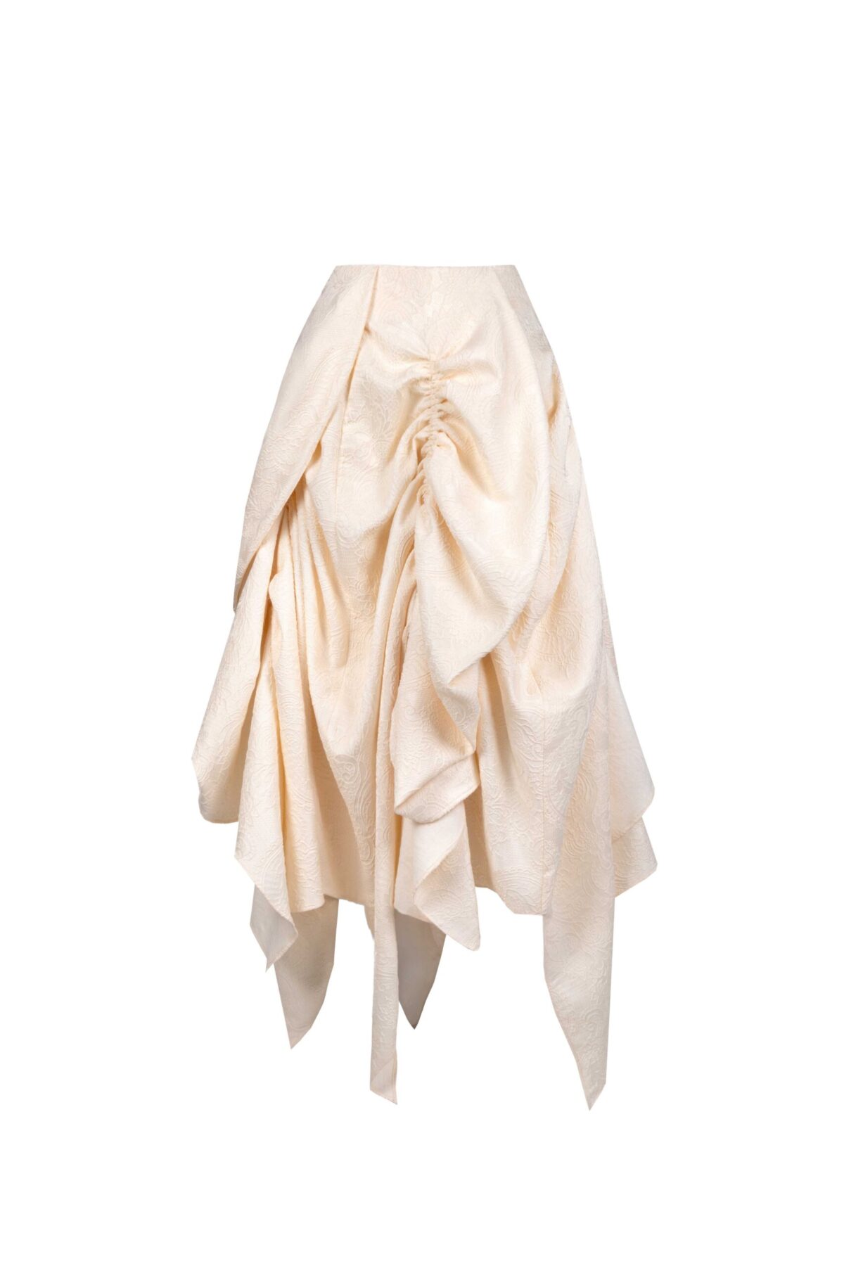 Soft Tide Gathered Jacquard Cream Skirt