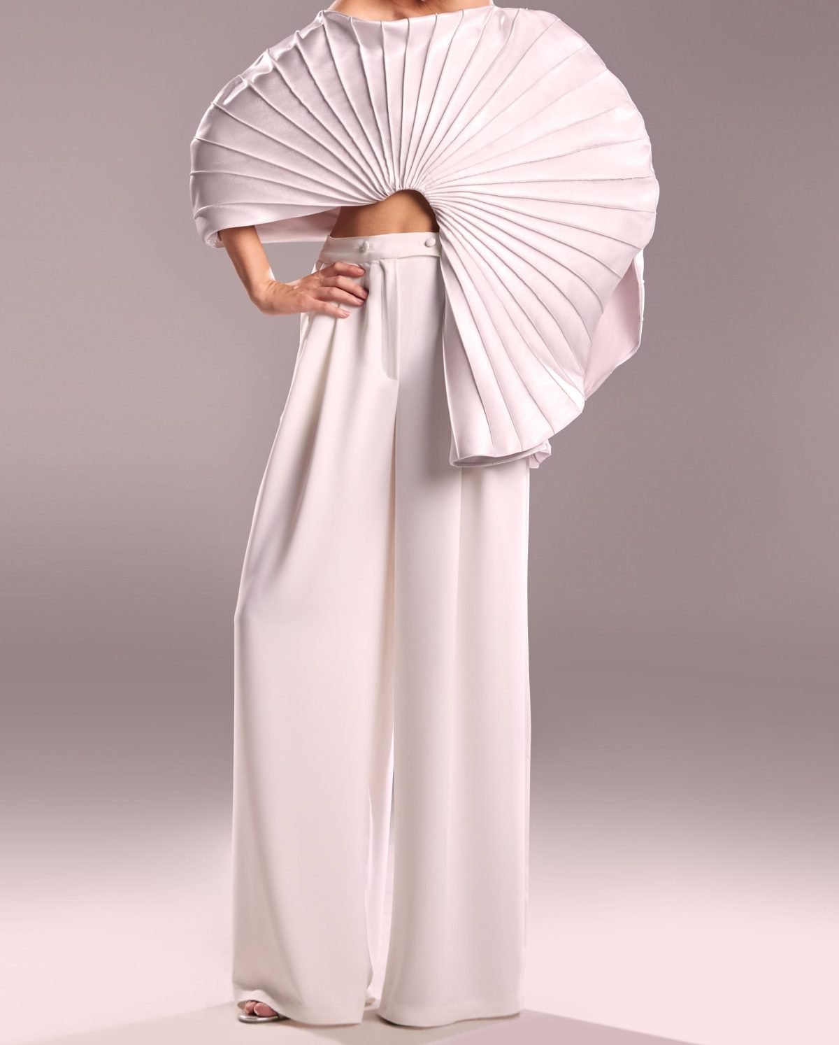 Flared White Crepe Pants