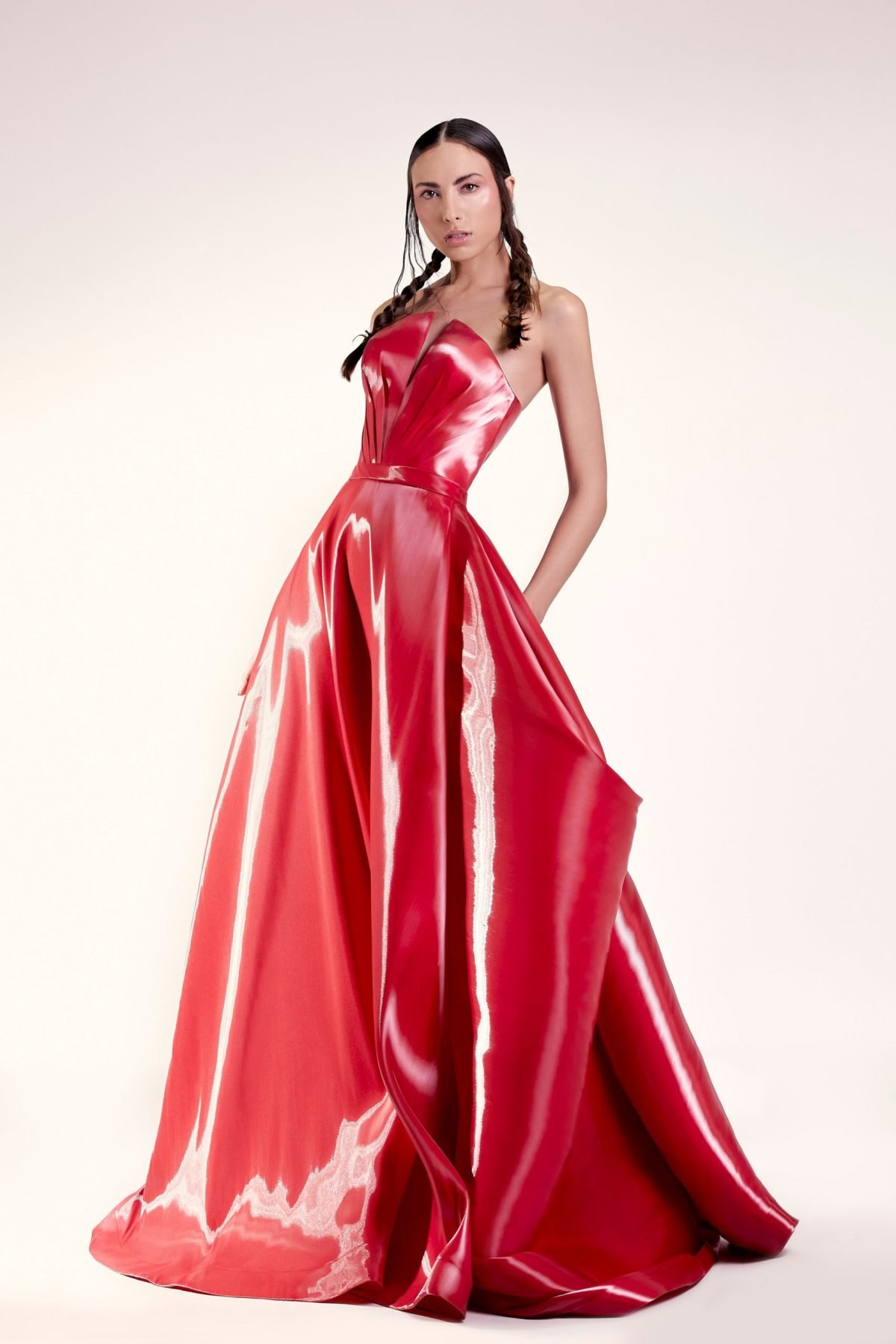 Red Organdie Fluid Dress