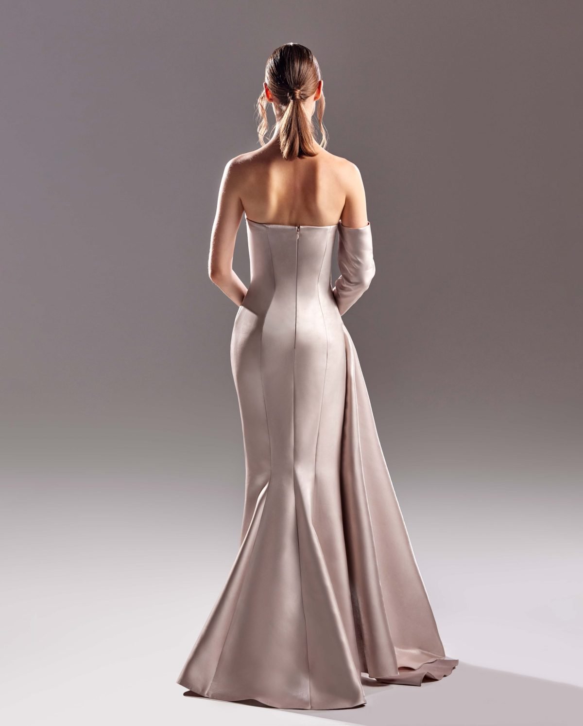 One Sleeve Gold Nude Dress