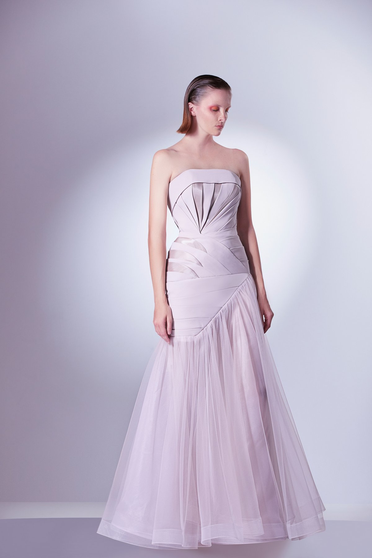 Crepe And Organdie Layered Dress