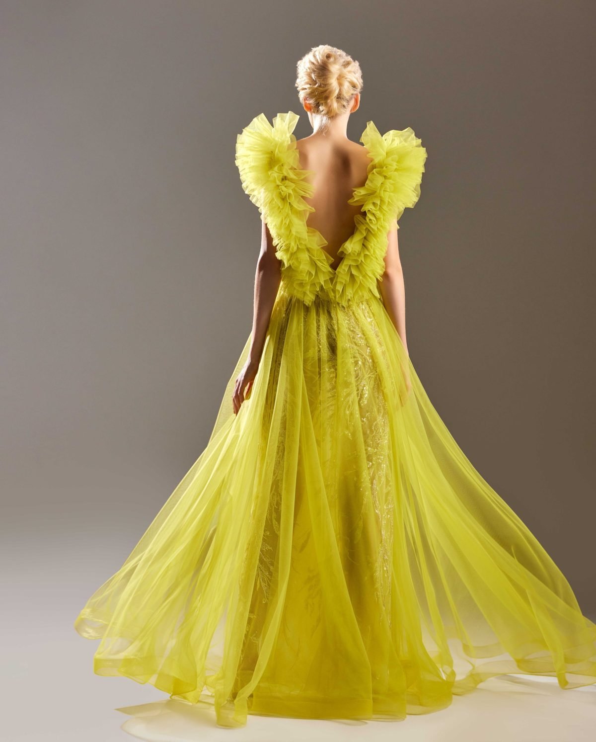 Ruffled Shoulders Wild Lime Tulle Dress