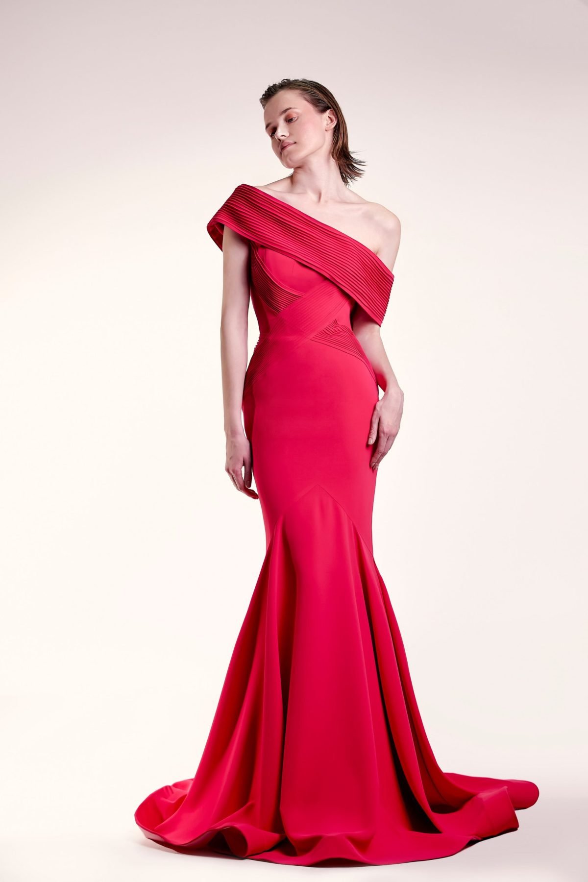 Dramatically Ribbed Fuscia Dress