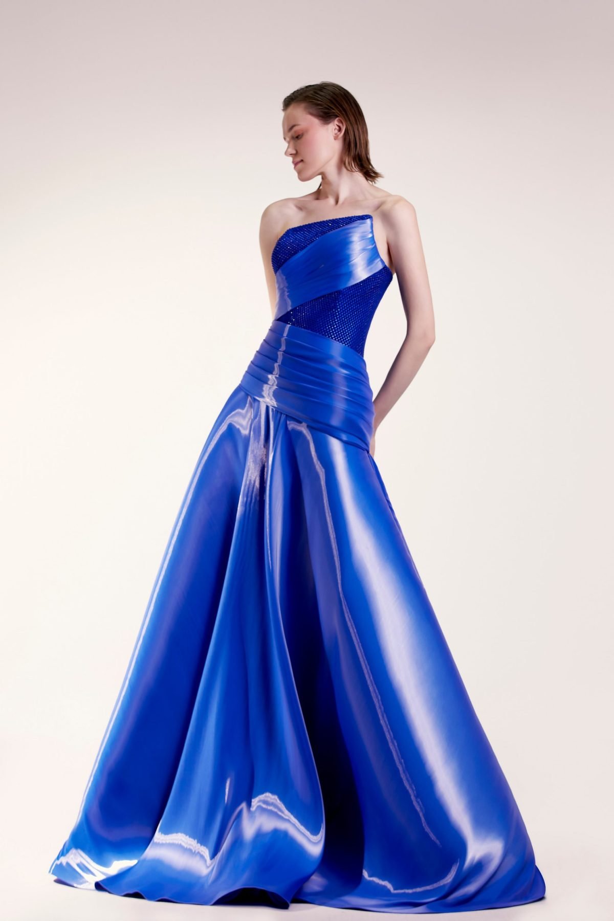 Asymmetric Crystallized Mesh Dress