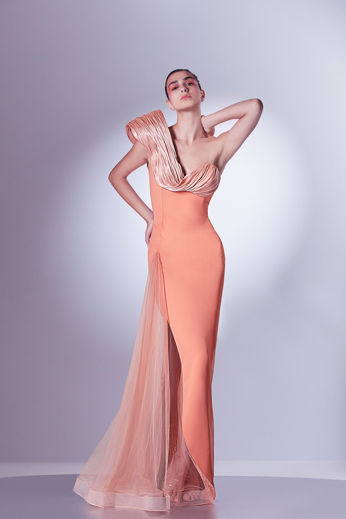 Ribbed Organdie One Shoulder Dress