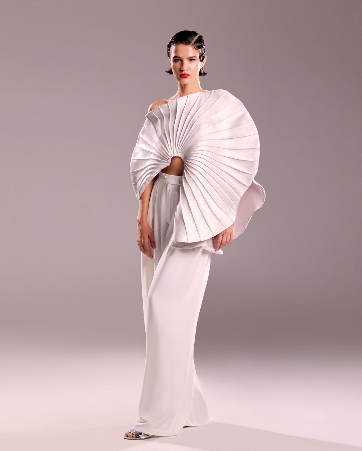 Flared White Crepe Pants