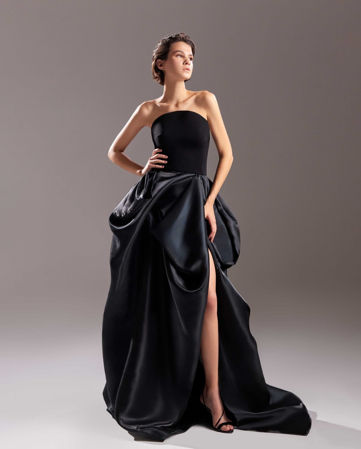 Double Black Organdie and Crepe Dress