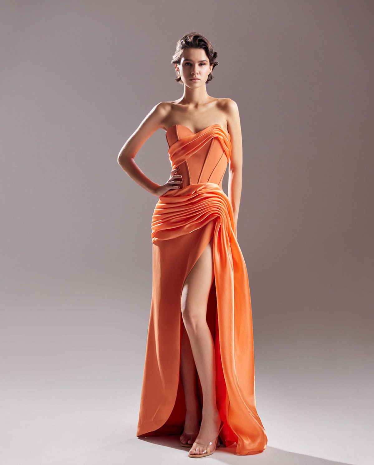 Burnt Orange Corset Crepe Dress