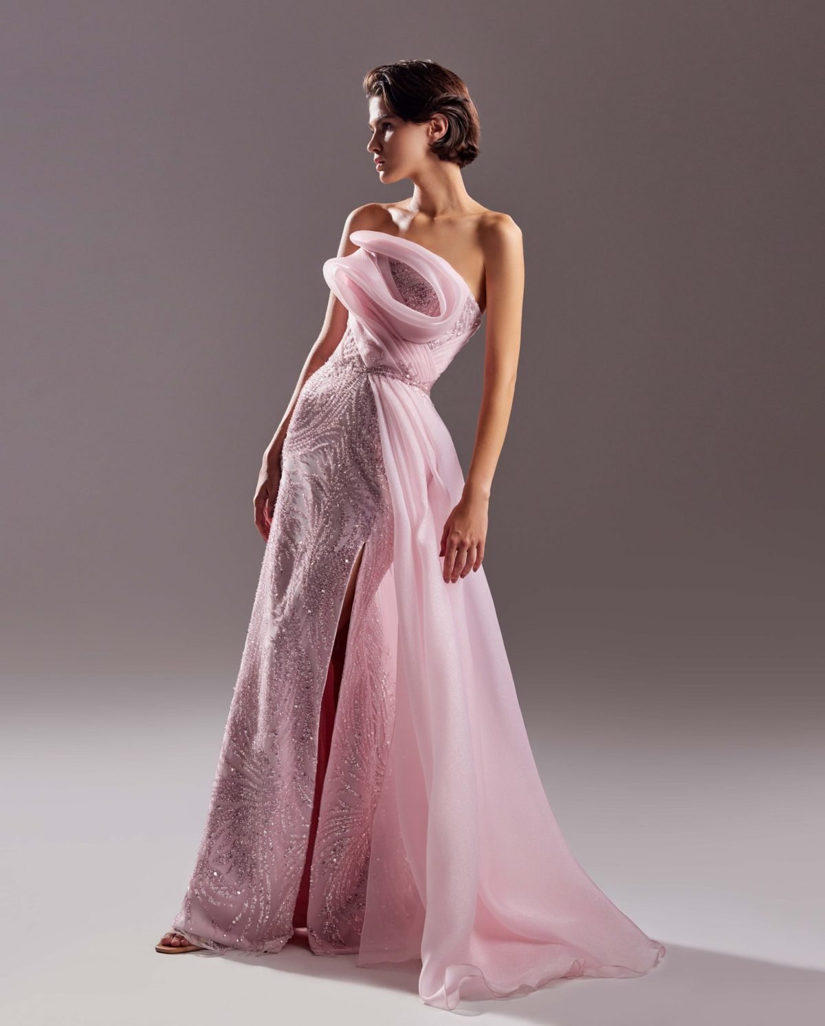 Elegant Swirls Pink Crystal Lace Dress