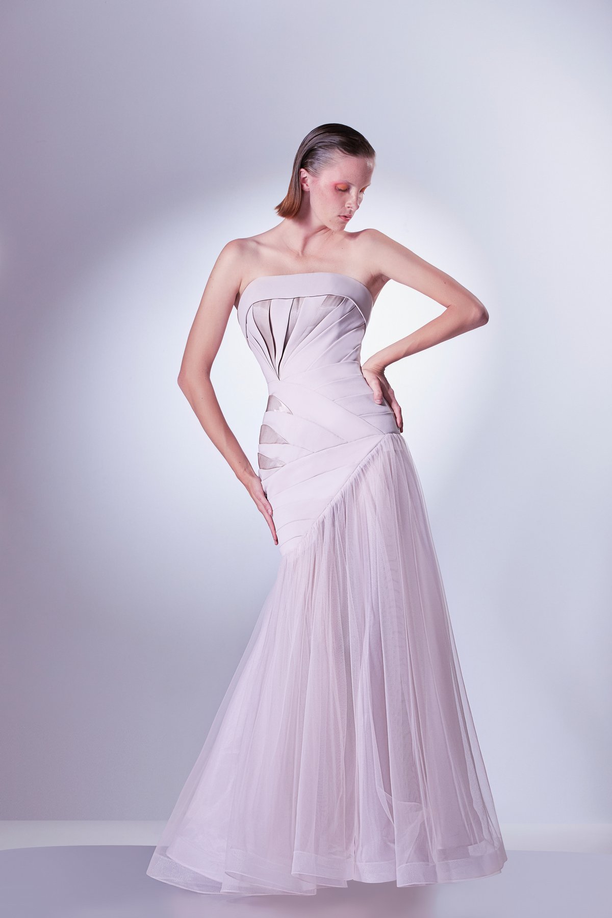 Crepe And Organdie Layered Dress