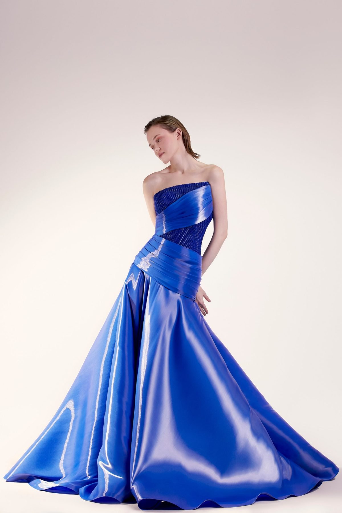 Asymmetric Crystallized Mesh Dress