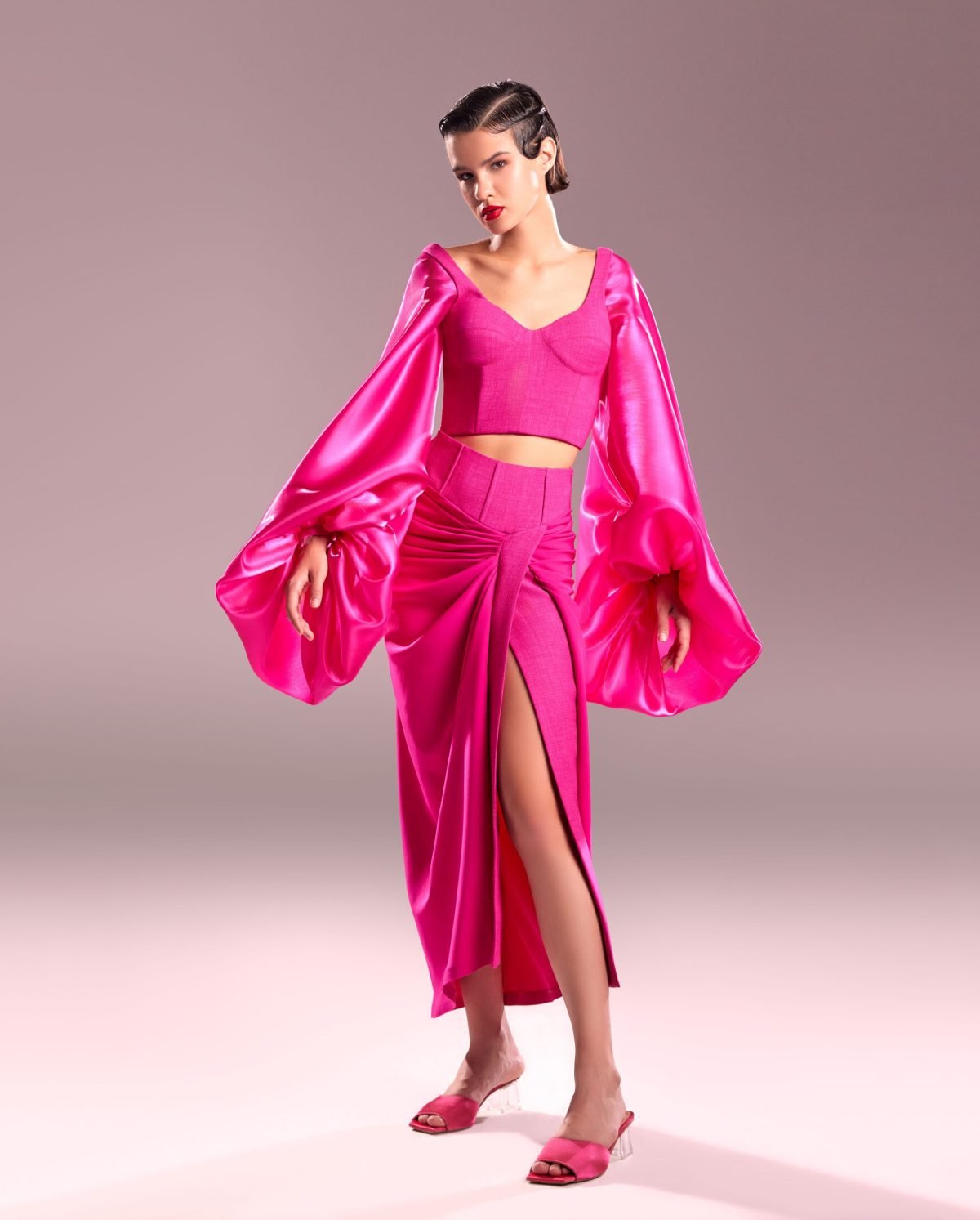 Exaggerated Sleeves Fuscia Top