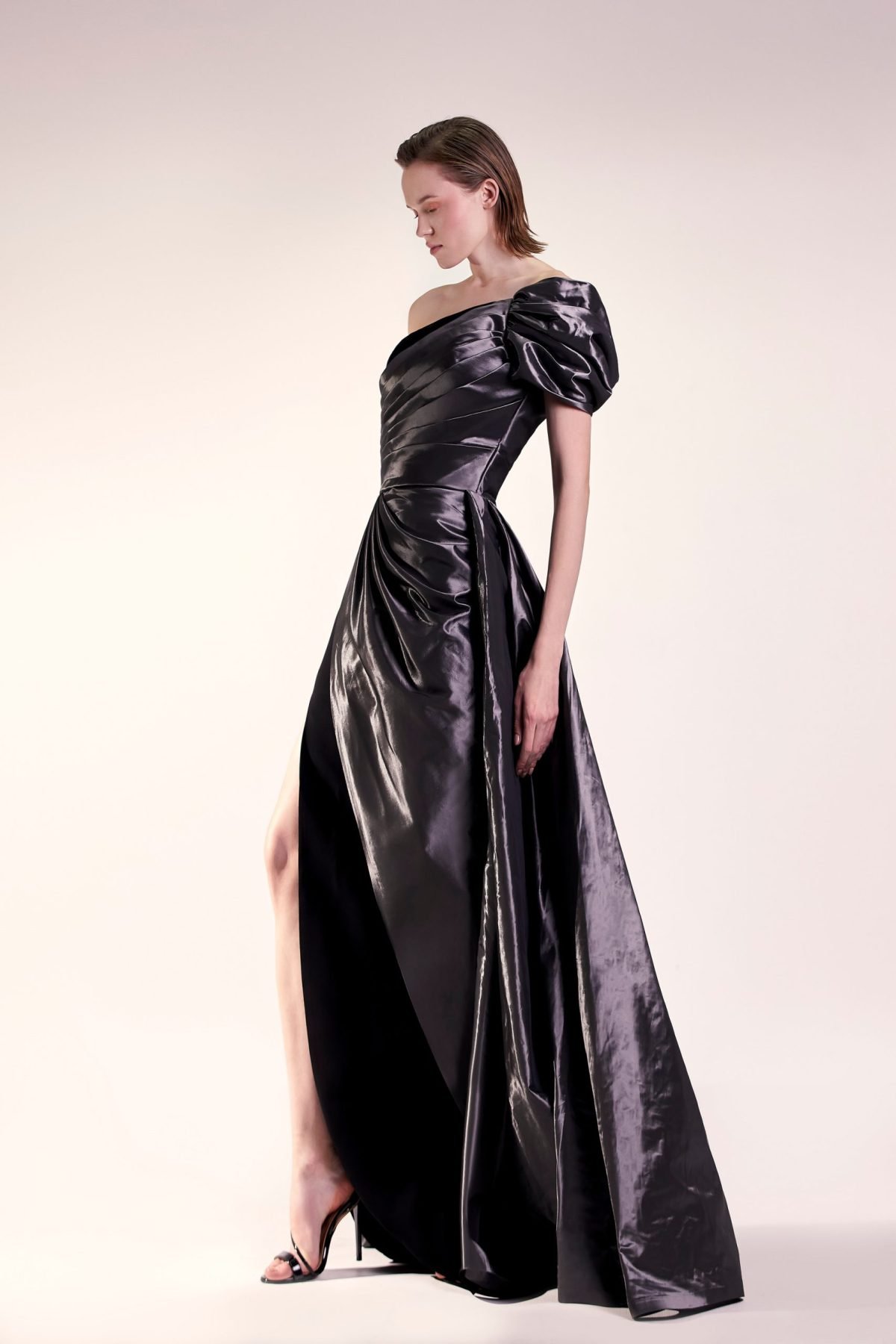 Daring Metallic Taffeta and Crepe Dress