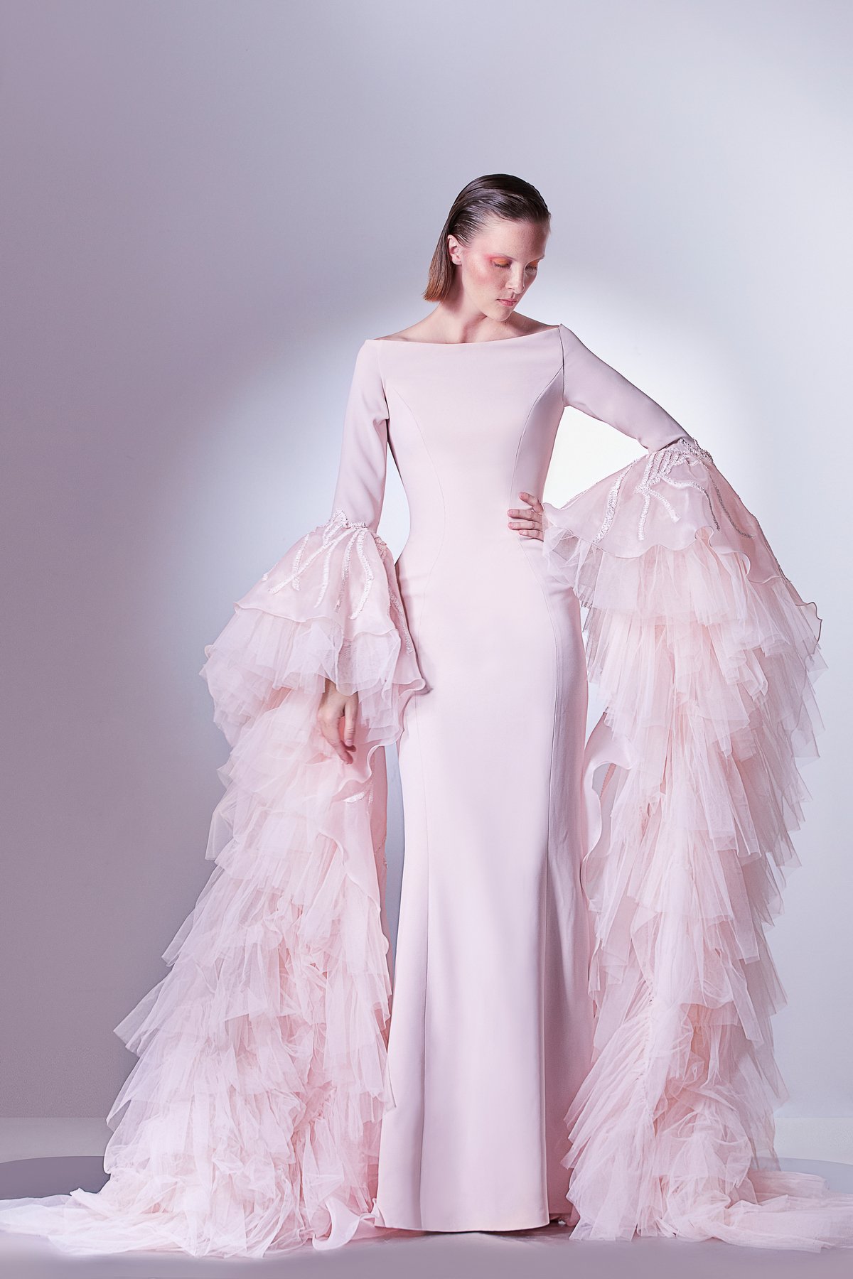 Flock Sleeves Tulle Dress