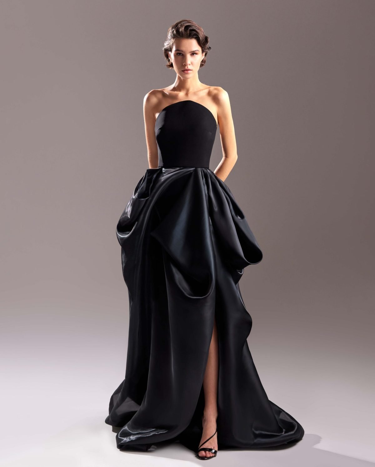 Double Black Organdie and Crepe Dress