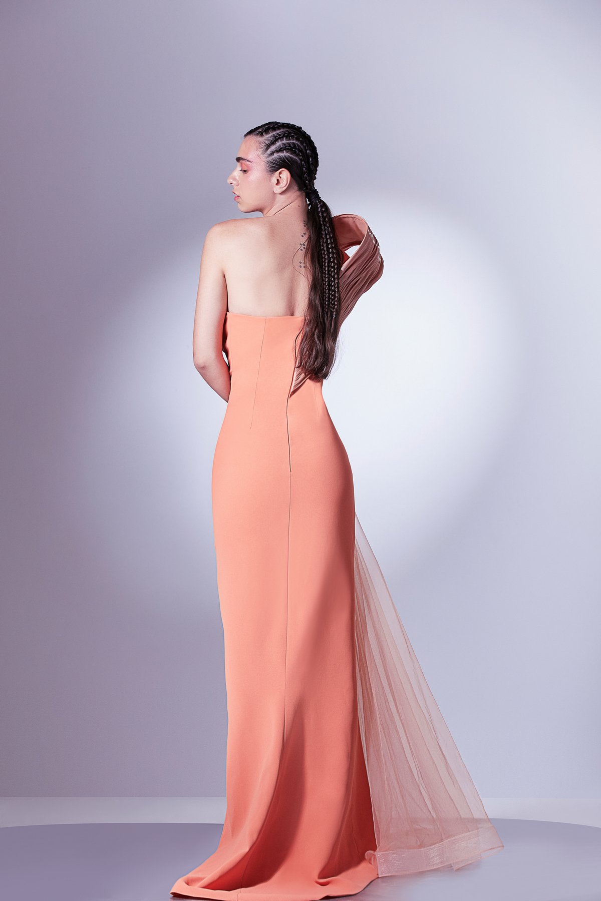 Ribbed Organdie One Shoulder Dress