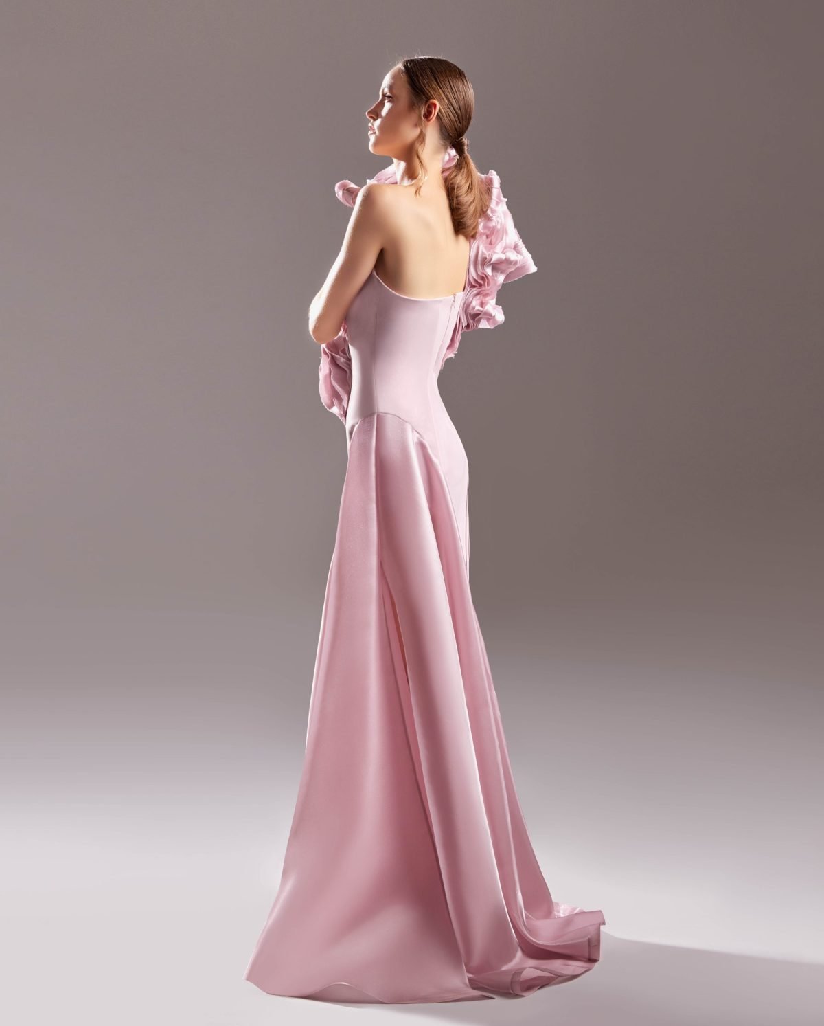 Blooming Shoulder Crepe Pink Dress
