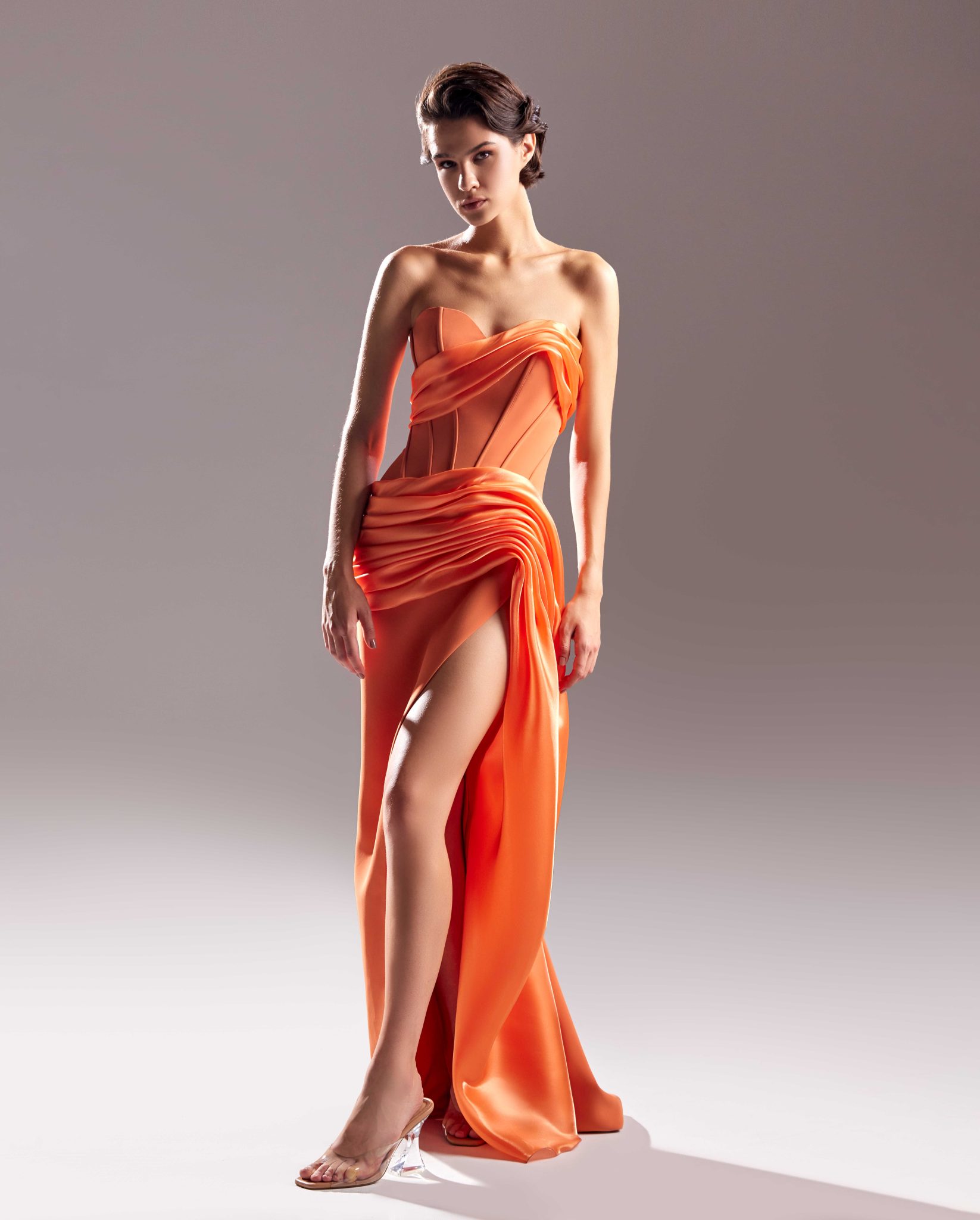 Burnt Orange Corset Crepe Dress