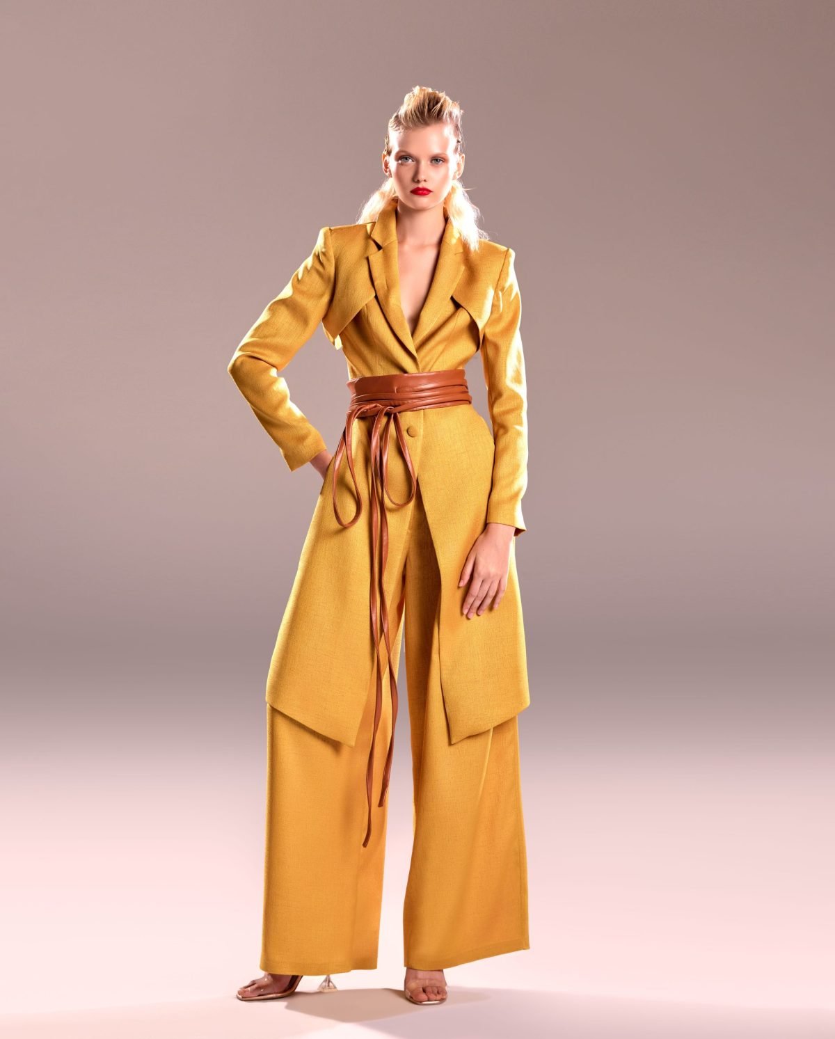 Long Open Back Ocre Jacket