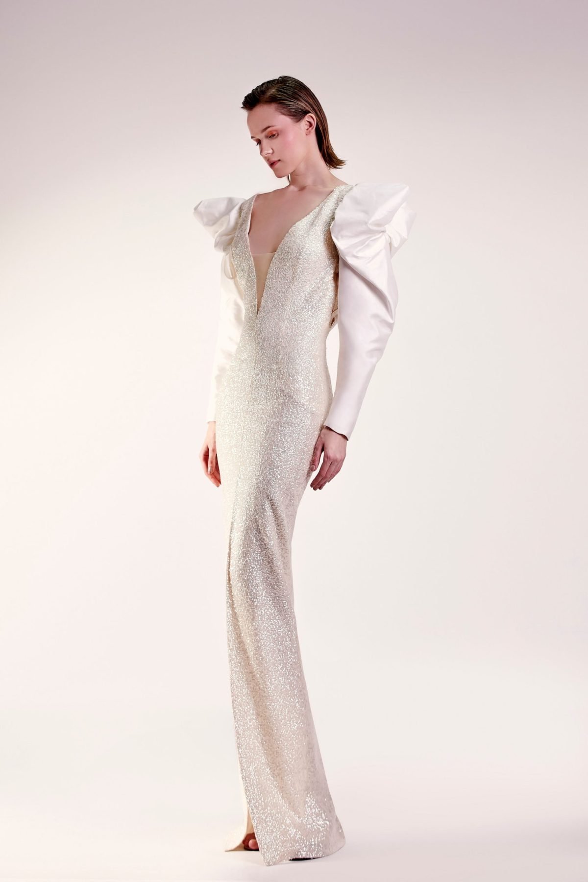Exaggerated Sleeves Gold Dress