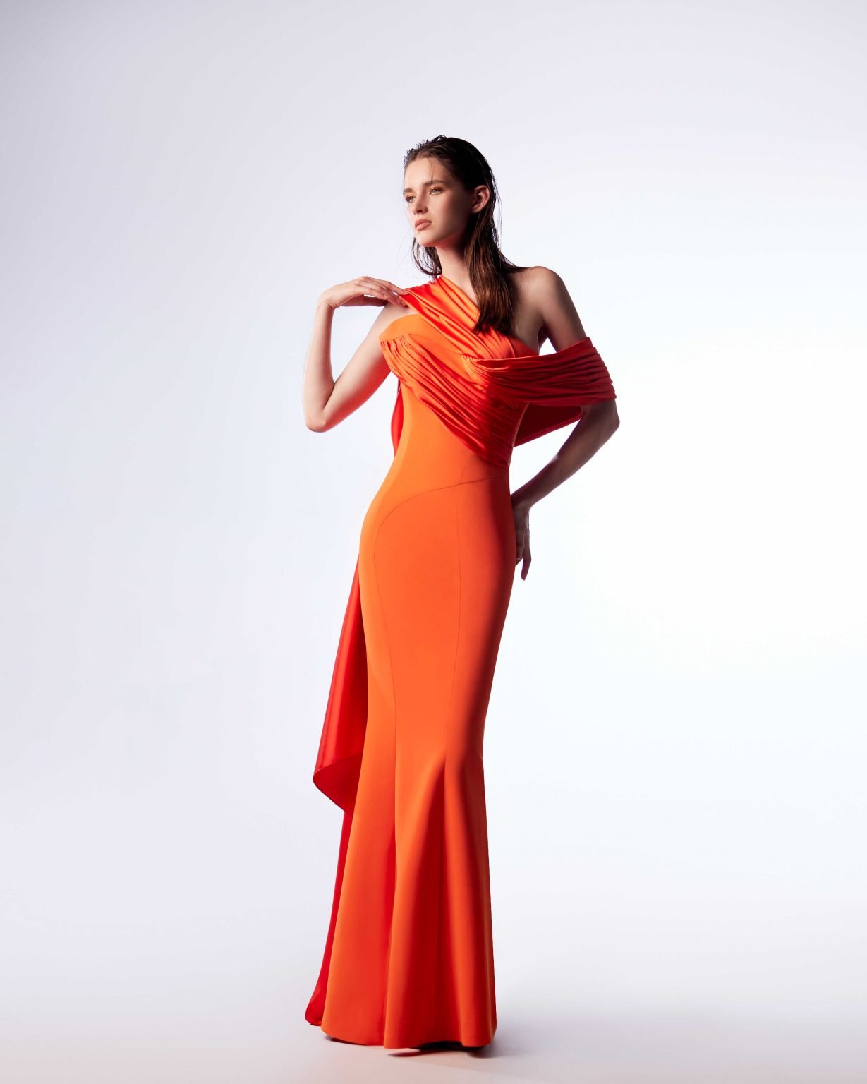 Ordandie Embellished Fire Orange Dress