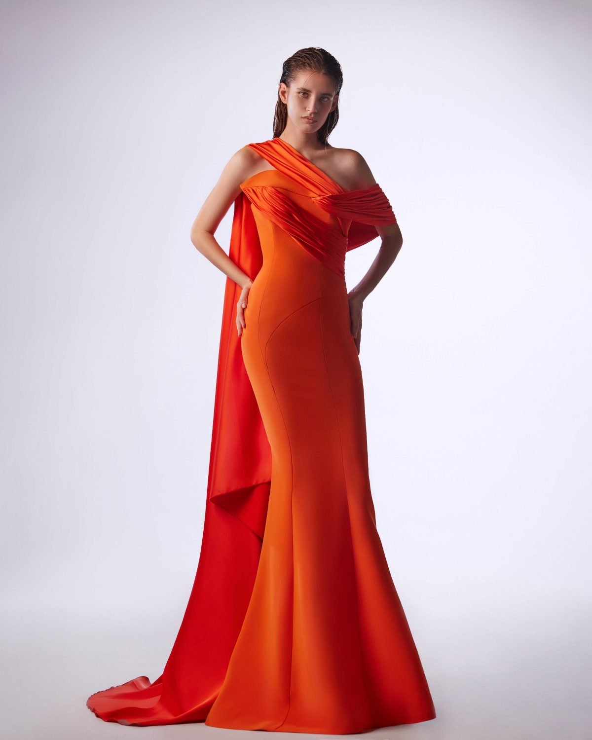 Ordandie Embellished Fire Orange Dress